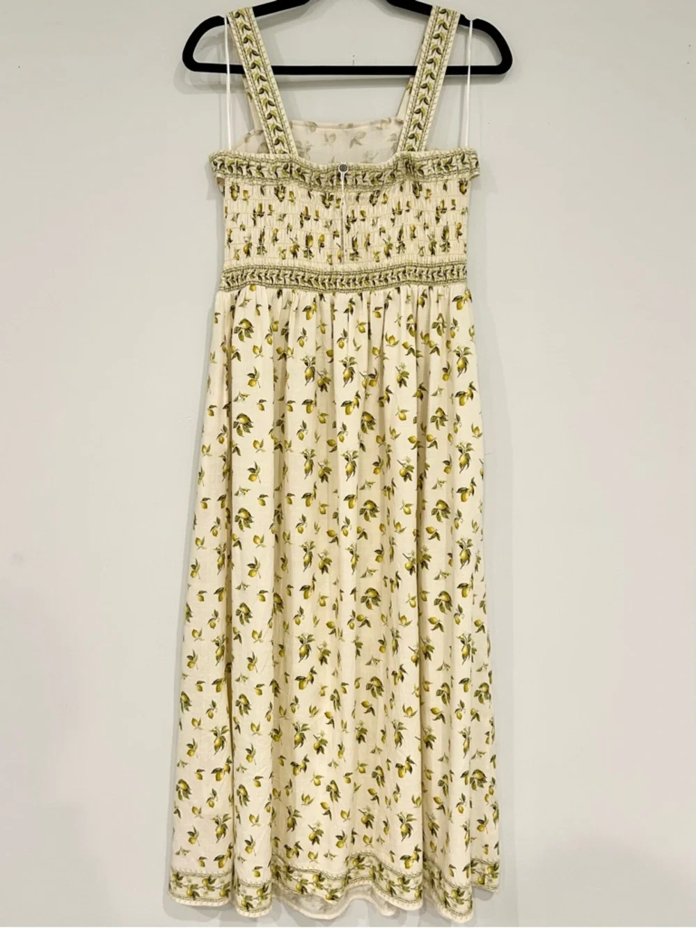 NWT Max Studio Cream Midi Dress with Lemon Details and Green Floral Trim Small - Picture 3 of 8